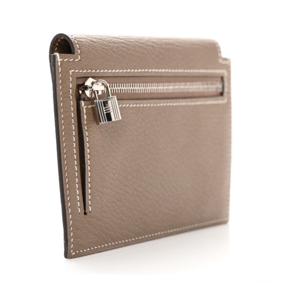 Hermes Chevre Chandra Kelly Pocket Compact Wallet Etoupe - Picture 17 of 17